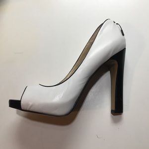 White Platform Peeptoe Pumps